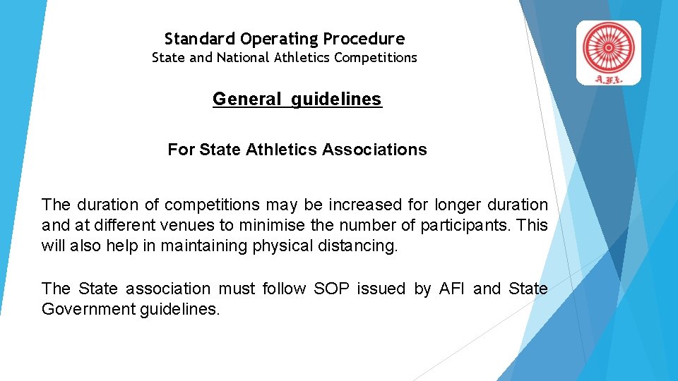 Standard Operating Procedure State and National Athletics Competitions General guidelines For State Athletics Associations