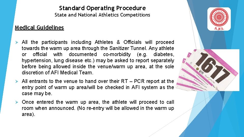 Standard Operating Procedure State and National Athletics Competitions Medical Guidelines All the participants including
