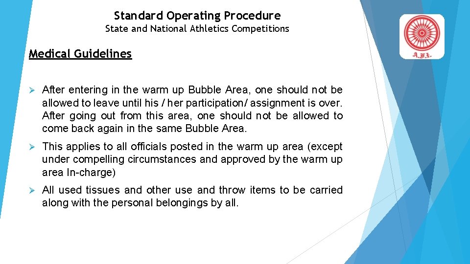 Standard Operating Procedure State and National Athletics Competitions Medical Guidelines After entering in the