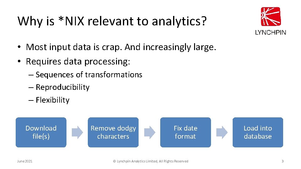 Why is *NIX relevant to analytics? • Most input data is crap. And increasingly