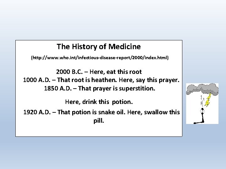 The History of Medicine (http: //www. who. int/infectious-disease-report/2000/index. html) 2000 B. C. – Here,