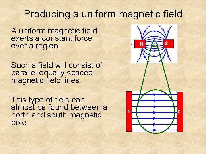 Producing a uniform magnetic field A uniform magnetic field exerts a constant force over