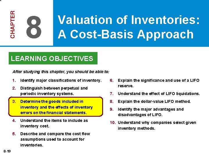 8 Valuation of Inventories: A Cost-Basis Approach LEARNING OBJECTIVES After studying this chapter, you