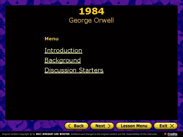 1984 George Orwell Menu Introduction Background Discussion Starters 