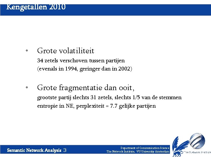 Kengetallen 2010 • Grote volatiliteit 34 zetels verschoven tussen partijen (evenals in 1994, geringer