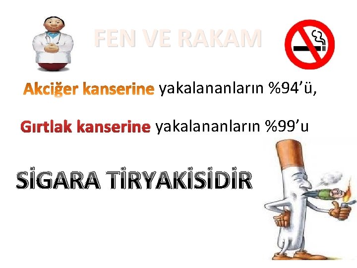 FEN VE RAKAM yakalananların %94’ü, Gırtlak kanserine yakalananların %99’u SİGARA TİRYAKİSİDİR 