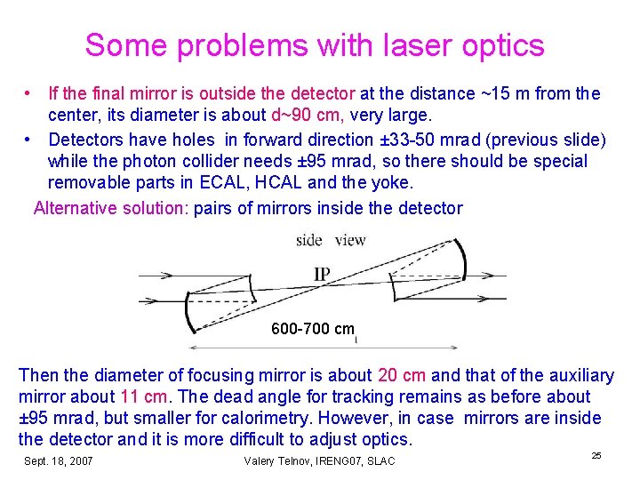 Some problems with laser optics • If the final mirror is outside the detector Some problems with laser optics • If the final mirror is outside the detector