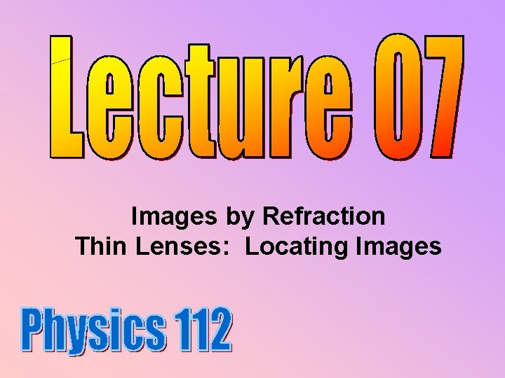 Images by Refraction Thin Lenses: Locating Images 