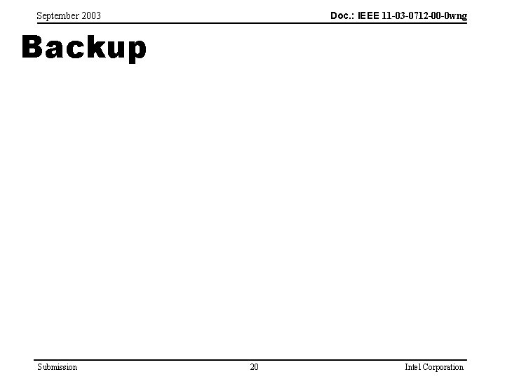 Doc. : IEEE 11 -03 -0712 -00 -0 wng September 2003 Backup Submission 20