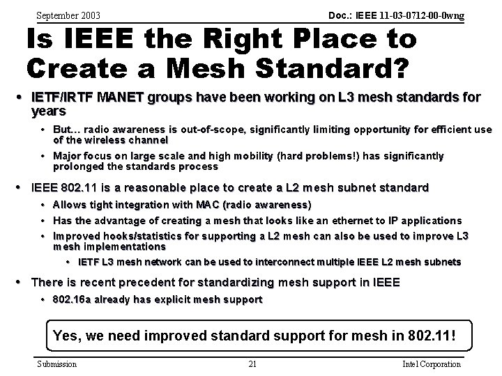 Doc. : IEEE 11 -03 -0712 -00 -0 wng September 2003 Is IEEE the