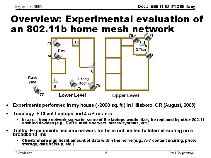 Doc. : IEEE 11 -03 -0712 -00 -0 wng September 2003 Overview: Experimental evaluation