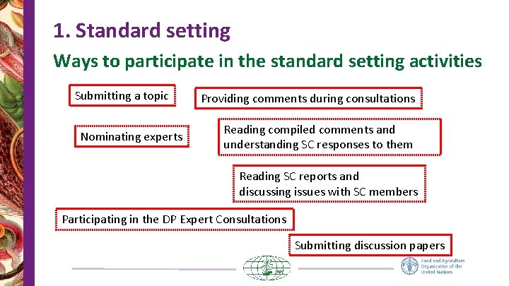 1. Standard setting Ways to participate in the standard setting activities Submitting a topic