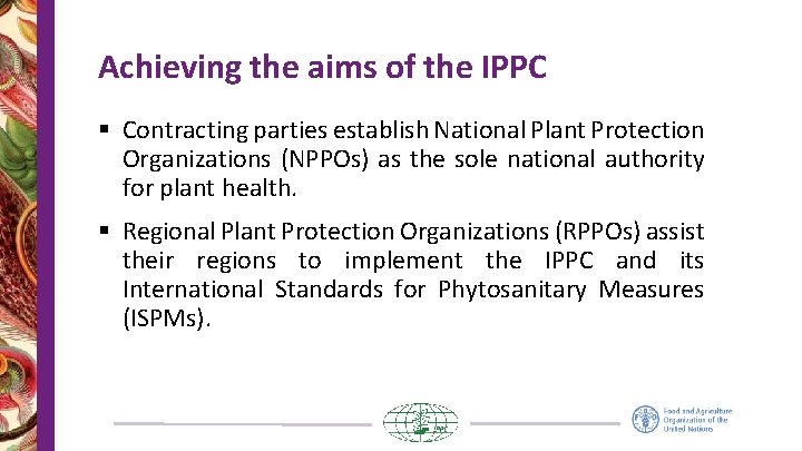 Achieving the aims of the IPPC § Contracting parties establish National Plant Protection Organizations