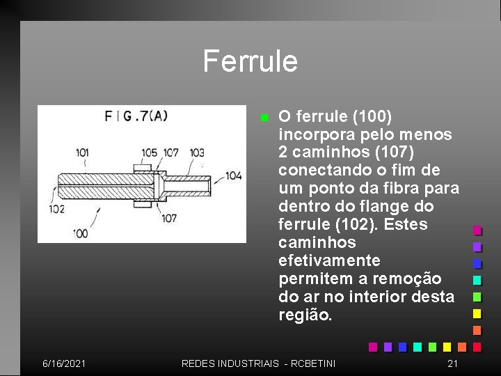 Ferrule n 6/16/2021 O ferrule (100) incorpora pelo menos 2 caminhos (107) conectando o