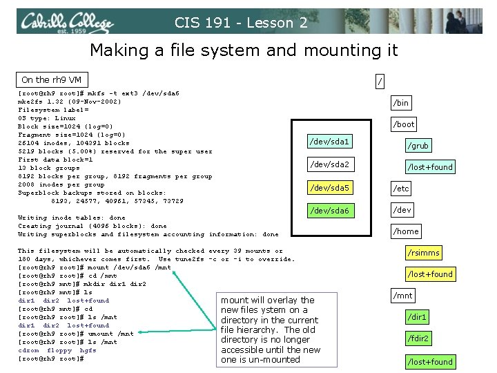 CIS 191 - Lesson 2 Making a file system and mounting it On the