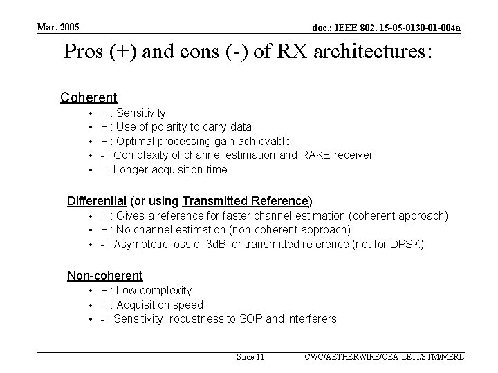 Mar. 2005 doc. : IEEE 802. 15 -05 -0130 -01 -004 a Pros (+)