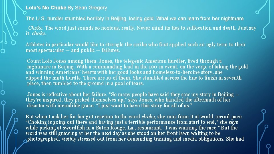 Lolo’s No Choke By Sean Gregory The U. S. hurdler stumbled horribly in Beijing, Lolo’s No Choke By Sean Gregory The U. S. hurdler stumbled horribly in Beijing,