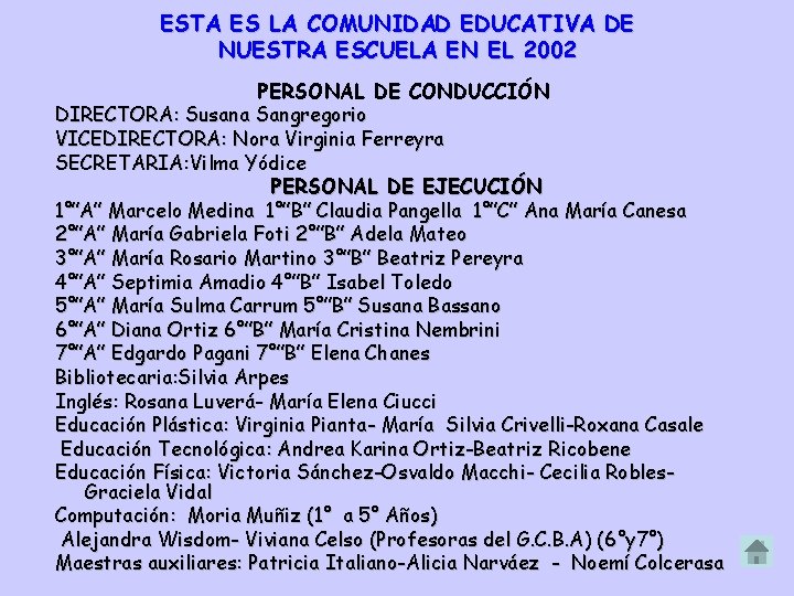 ESTA ES LA COMUNIDAD EDUCATIVA DE NUESTRA ESCUELA EN EL 2002 PERSONAL DE CONDUCCIÓN