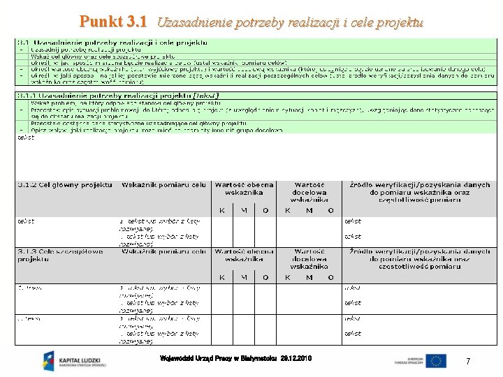 Punkt 3. 1 Uzasadnienie potrzeby realizacji i cele projektu Wojewódzki Urząd Pracy w Białymstoku