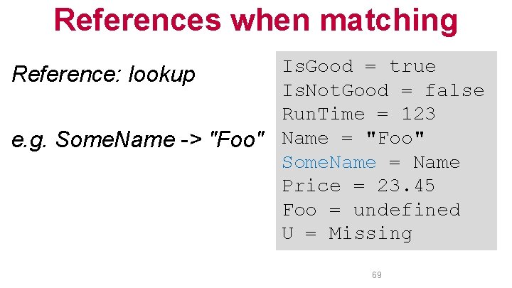 References when matching Is. Good = true Is. Not. Good = false Run. Time