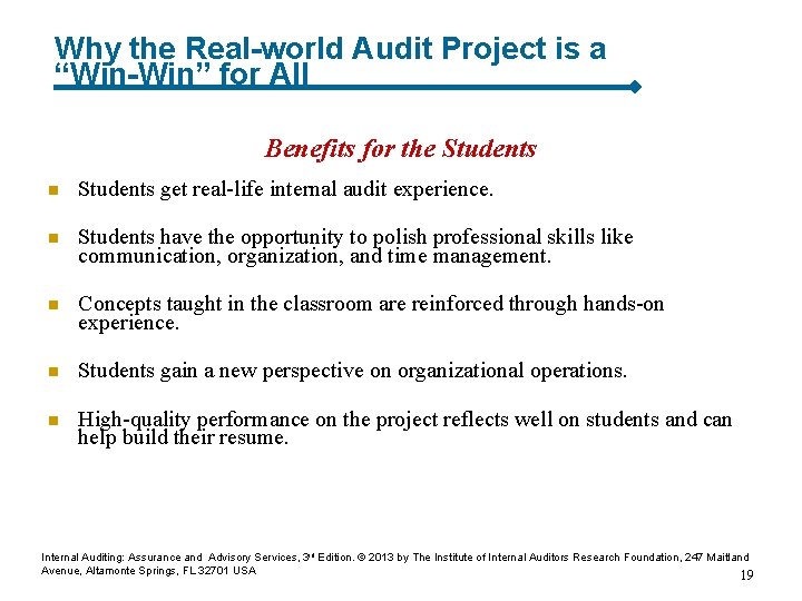 Why the Real-world Audit Project is a “Win-Win” for All Benefits for the Students