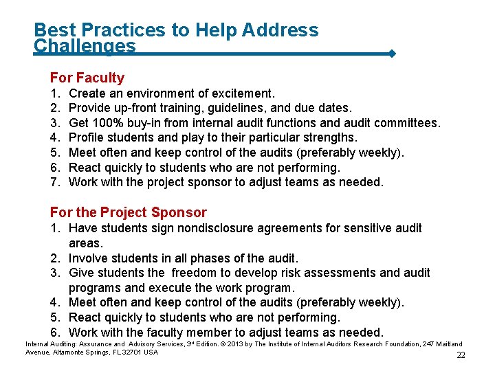 Best Practices to Help Address Challenges For Faculty 1. 2. 3. 4. 5. 6.