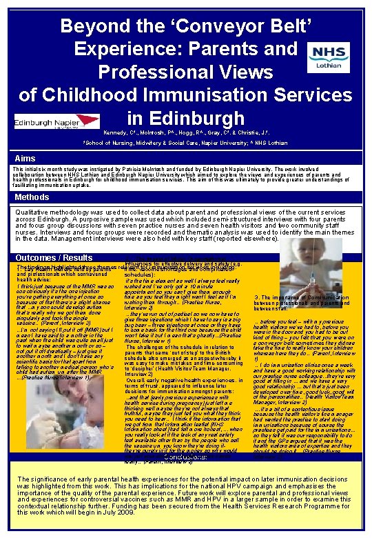 Beyond the ‘Conveyor Belt’ Experience: Parents and Professional Views of Childhood Immunisation Services Background