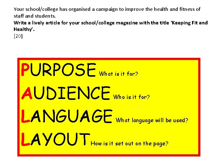 Your school/college has organised a campaign to improve the health and fitness of staff