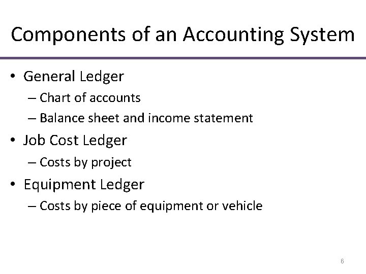 Components of an Accounting System • General Ledger – Chart of accounts – Balance Components of an Accounting System • General Ledger – Chart of accounts – Balance