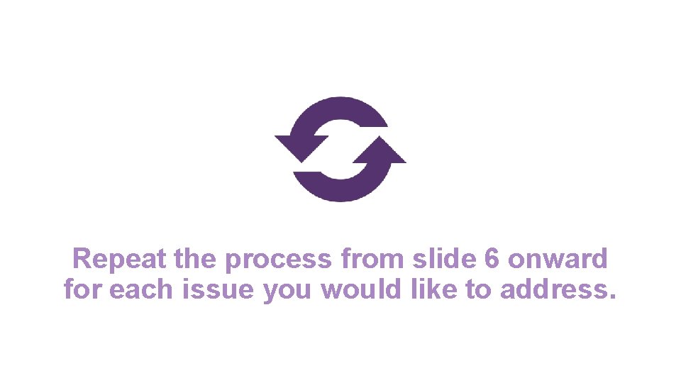 Repeat the process from slide 6 onward for each issue you would like to