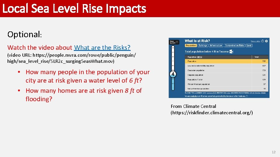 Local Sea Level Rise Impacts Optional: Watch the video about What are the Risks?