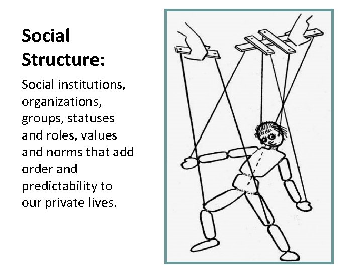 Social Structure: Social institutions, organizations, groups, statuses and roles, values and norms that add