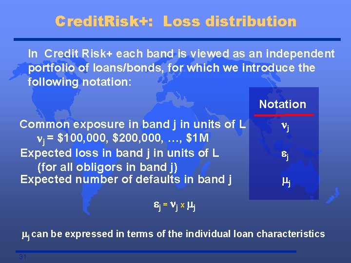 Credit. Risk+: Loss distribution In Credit Risk+ each band is viewed as an independent