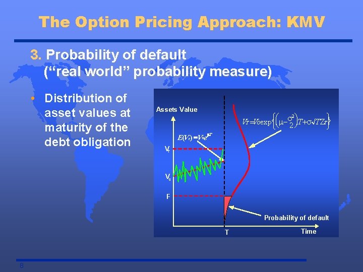 The Option Pricing Approach: KMV 3. Probability of default (“real world” probability measure) •