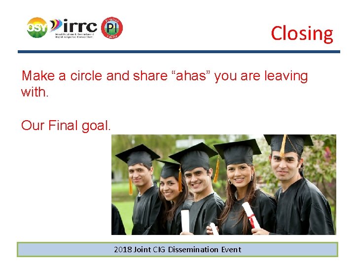 Closing Make a circle and share “ahas” you are leaving with. Our Final goal.