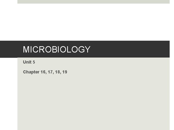 MICROBIOLOGY Unit 5 Chapter 16, 17, 18, 19 