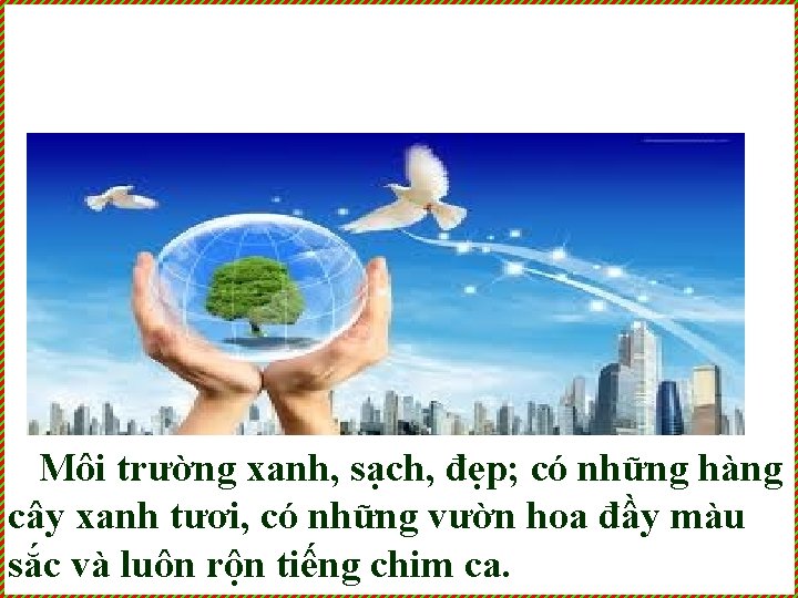 Môi trường xanh, sạch, đẹp; có những hàng cây xanh tươi, có những vườn