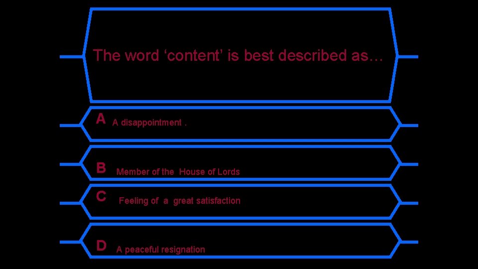 The word ‘content’ is best described as… A A disappointment. B Member of the