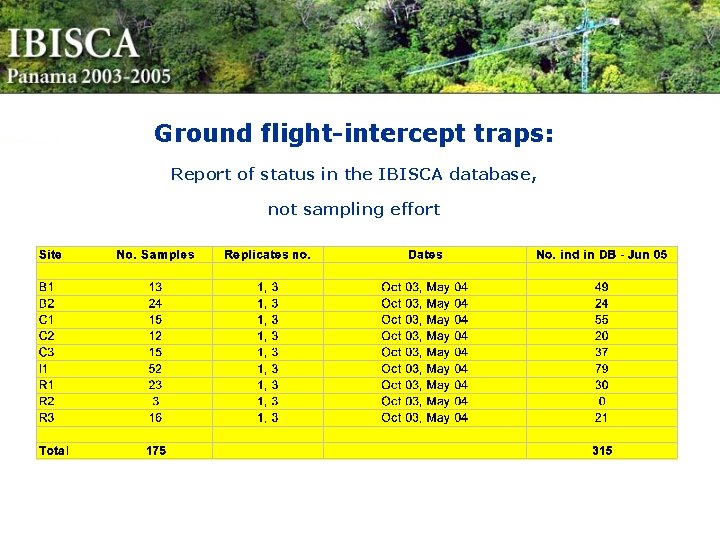 Ground flight-intercept traps: Report of status in the IBISCA database, not sampling effort 