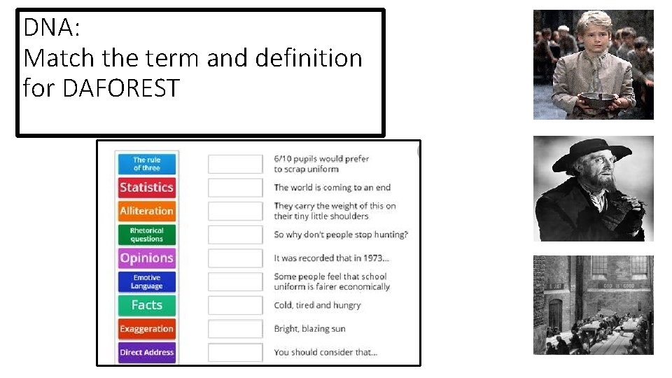 DNA: Match the term and definition for DAFOREST 