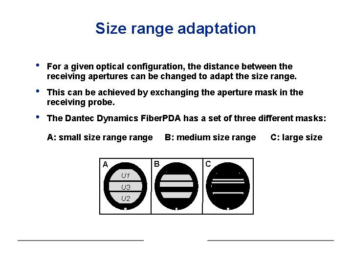 Size range adaptation • For a given optical configuration, the distance between the receiving