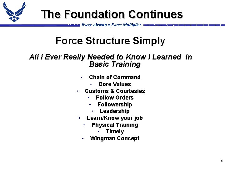 The Foundation Continues Every Airman a Force Multiplier Force Structure Simply All I Ever