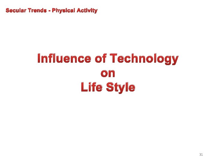 Secular Trends - Physical Activity Influence of Technology on Life Style 31 