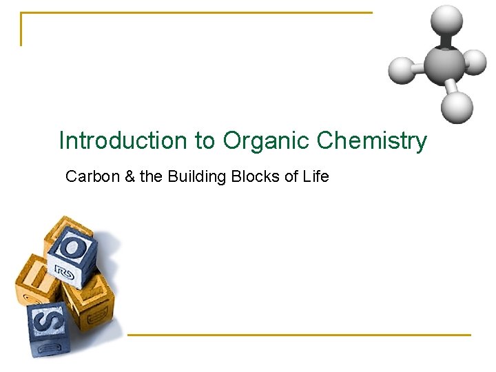 Introduction to Organic Chemistry Carbon & the Building Blocks of Life 2007 -2008 