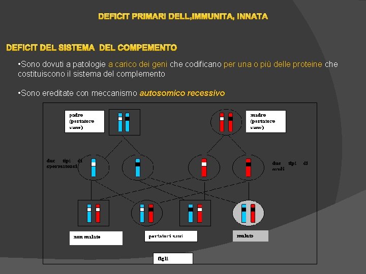 DEFICIT PRIMARI DELL’IMMUNITA’ INNATA DEFICIT DEL SISTEMA DEL COMPEMENTO • Sono dovuti a patologie DEFICIT PRIMARI DELL’IMMUNITA’ INNATA DEFICIT DEL SISTEMA DEL COMPEMENTO • Sono dovuti a patologie
