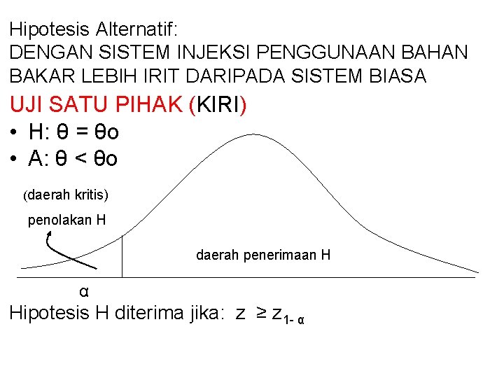 Hipotesis Alternatif: DENGAN SISTEM INJEKSI PENGGUNAAN BAHAN BAKAR LEBIH IRIT DARIPADA SISTEM BIASA UJI