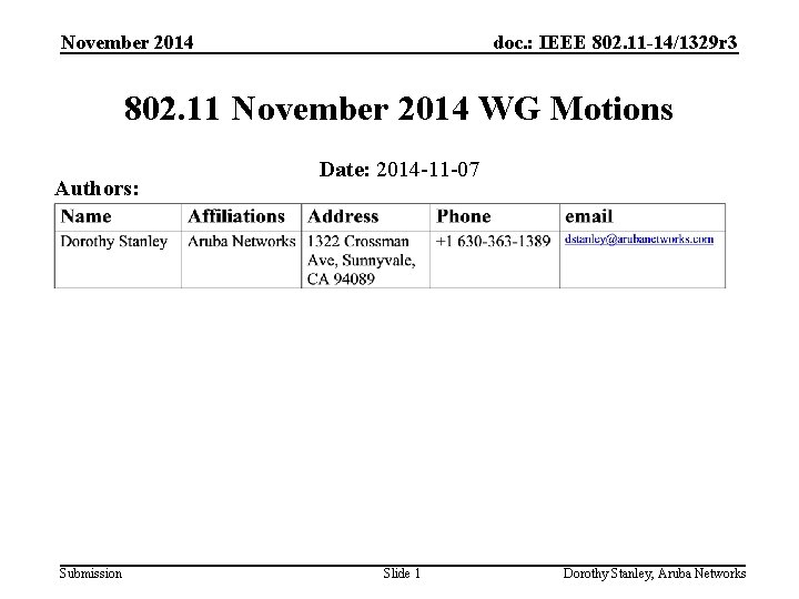 November 2014 doc. : IEEE 802. 11 -14/1329 r 3 802. 11 November 2014