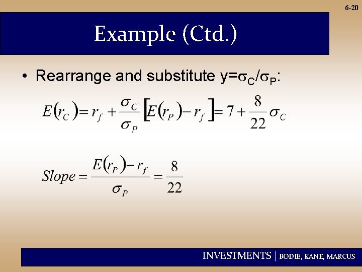 6 -20 Example (Ctd. ) • Rearrange and substitute y=s. C/s. P: INVESTMENTS |