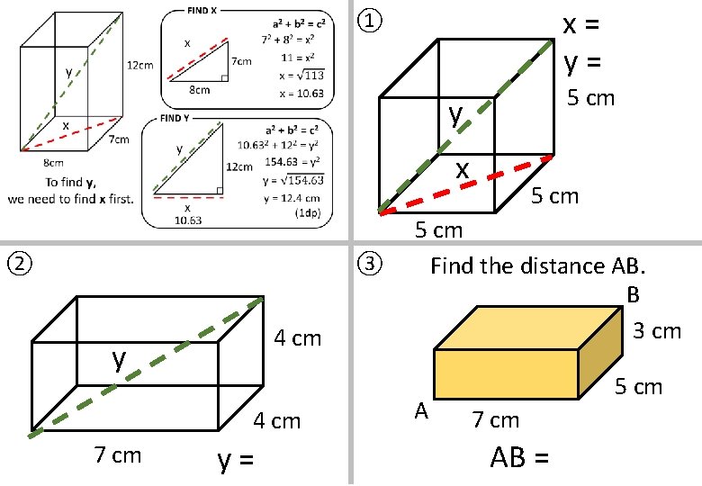 x= y= ① 5 cm y x ② ③ 4 cm y 4 cm