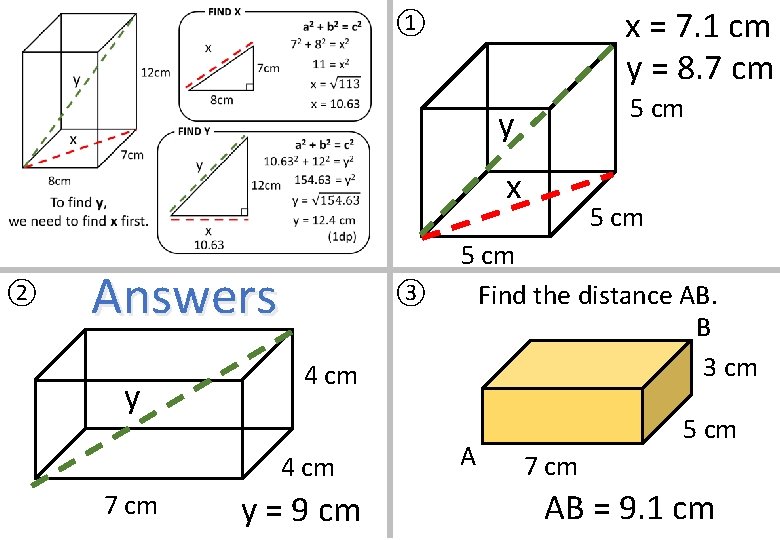 x = 7. 1 cm y = 8. 7 cm ① 5 cm y